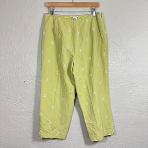 Vtg‎ Richard Malcolm Pants 12 Silk Linen Chartreuse Garden Cottage Old Money Art